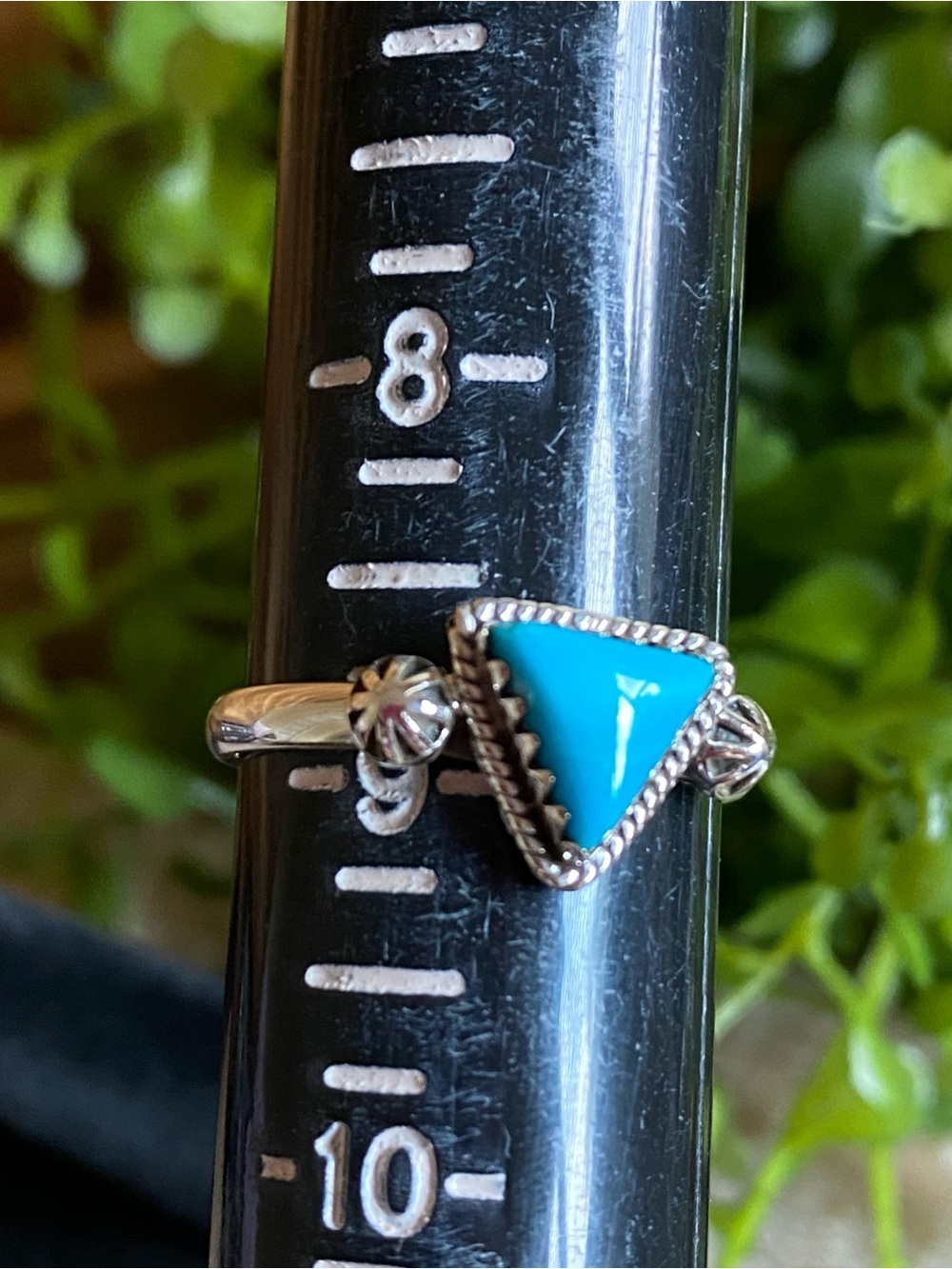 R50 Kingman Turquoise triangle sterling silver ring | size: 9 - Picture 7 of 8